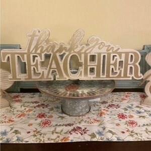 "Thank You Teacher" Wooden Tabletop Sign - White and Natural